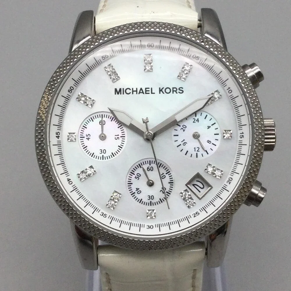 Michael Kors Womens Watch 36mm MOP Dial Chronograph MK-5049 New Battery
